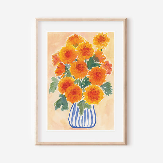 Orange Chrysanthemum Floral Art Print
