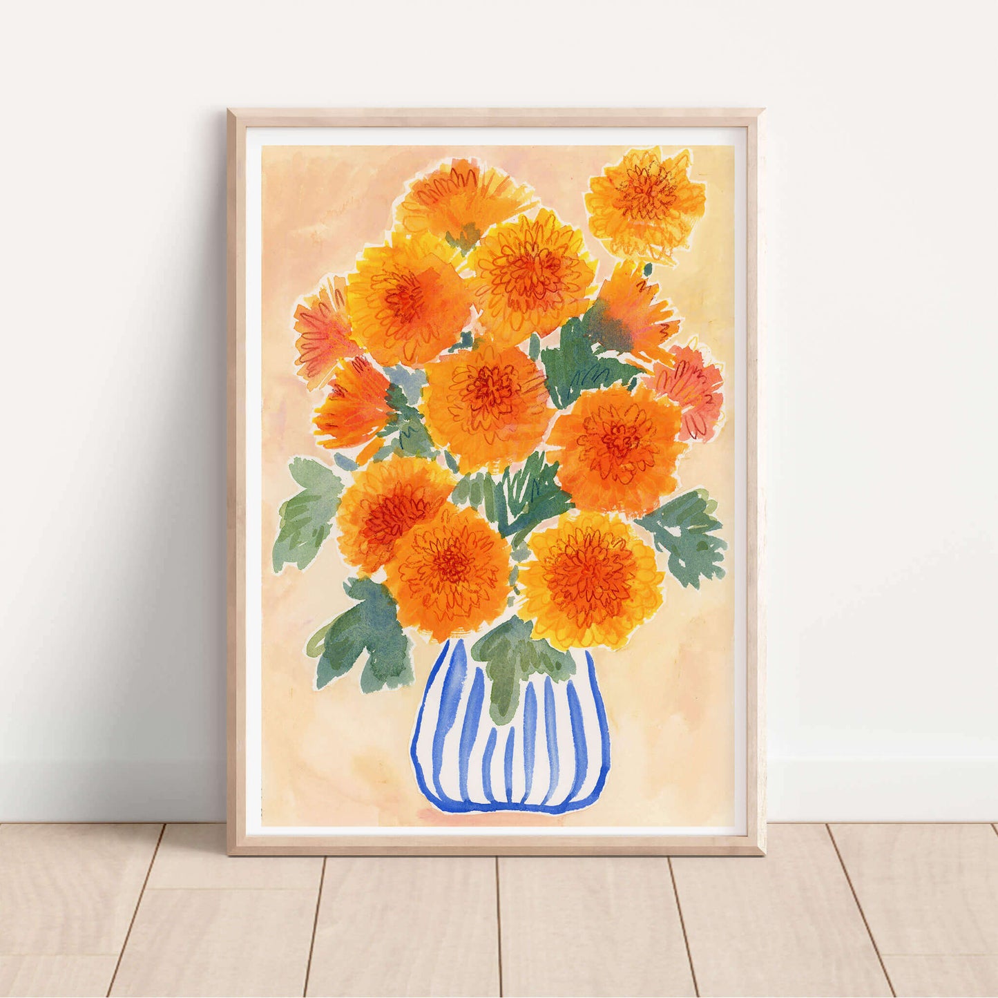 Orange Chrysanthemum Floral Art Print